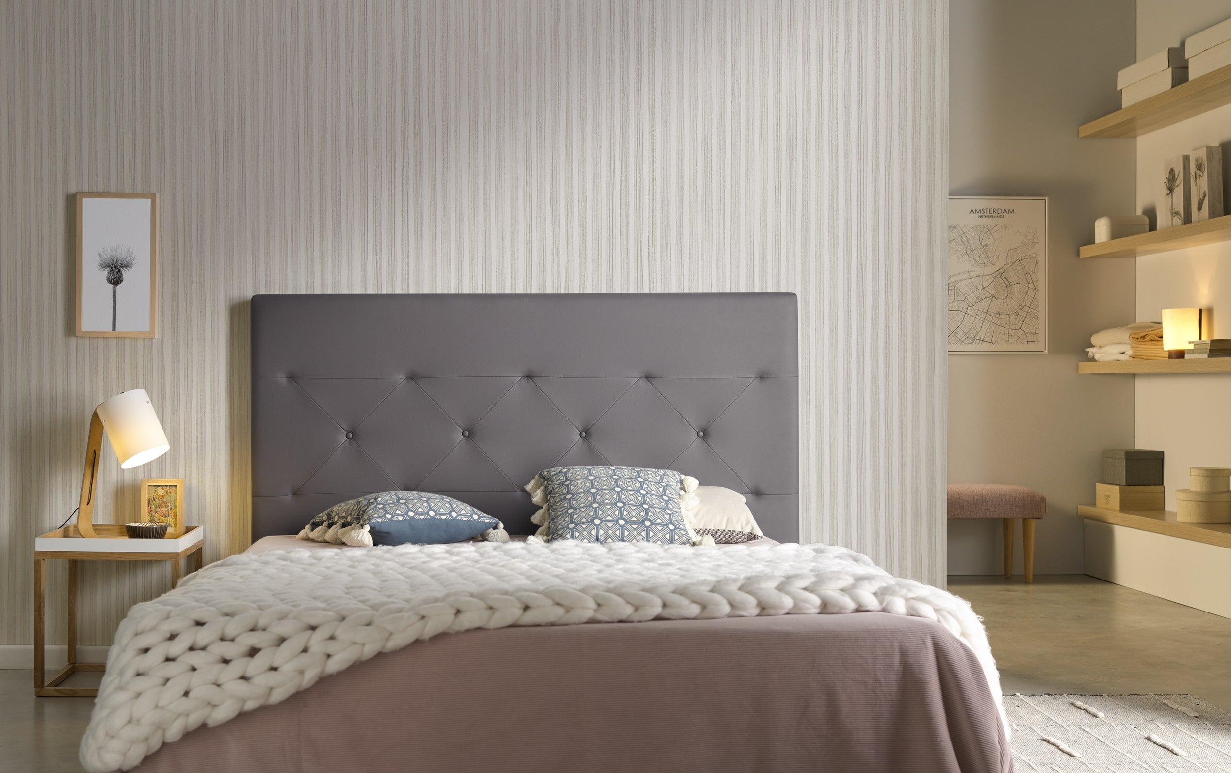 Cabecero zafiro para cama de 160 de polipiel gris 165x115x8.