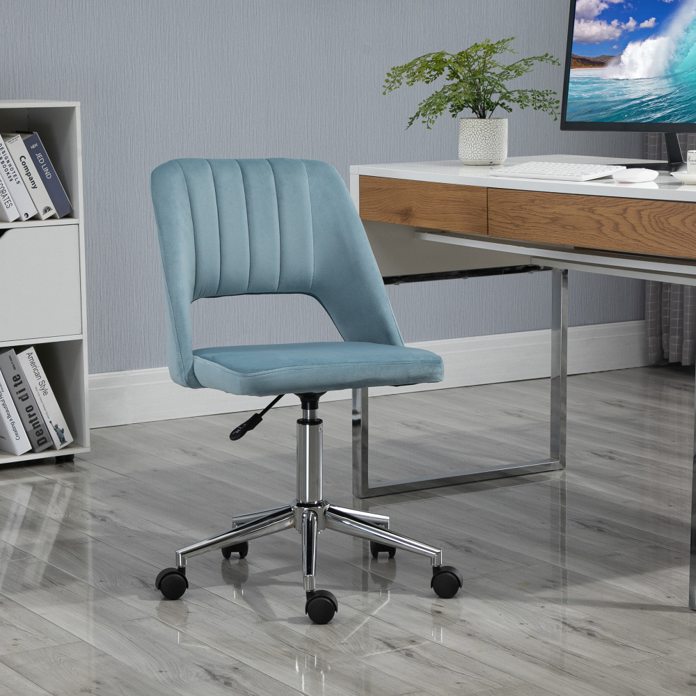 Silla de oficina ergonómica poliéster azul giratoria altura ajustable