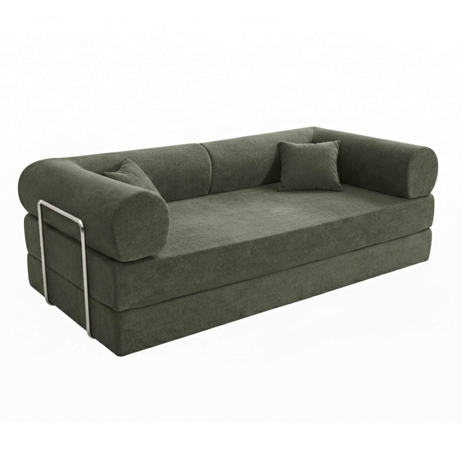 Sofá cama de 2 plazas en tela con cojines modulares verde l 204 cm