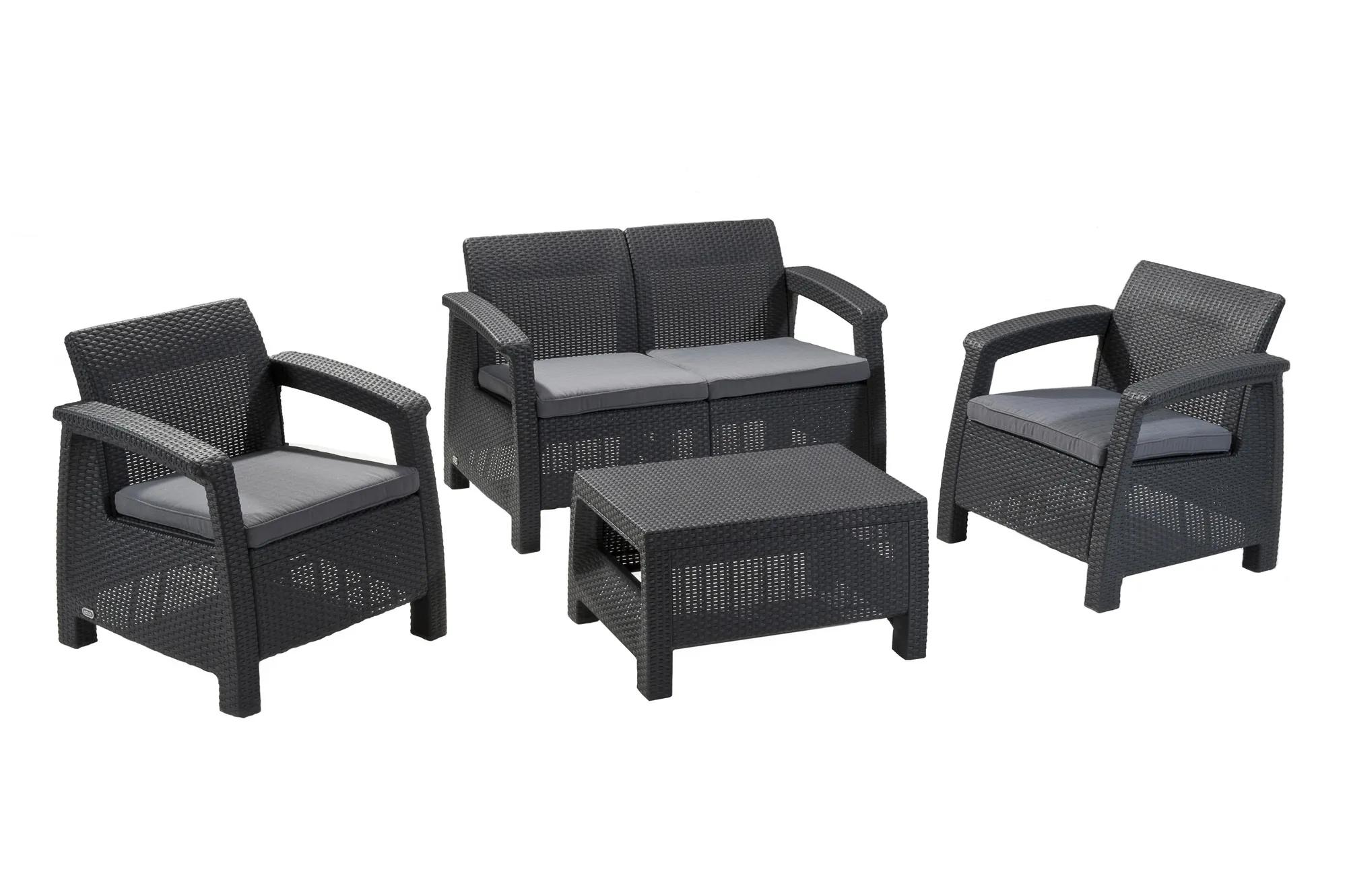 Conjunto de exterior de sofá, sillón y mesa corfu de keter - gris