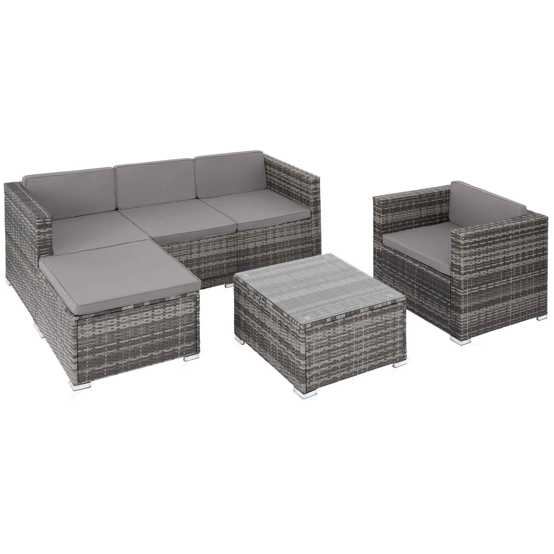 Conjunto de ratán con tablero de vidrio y protección uva, gris