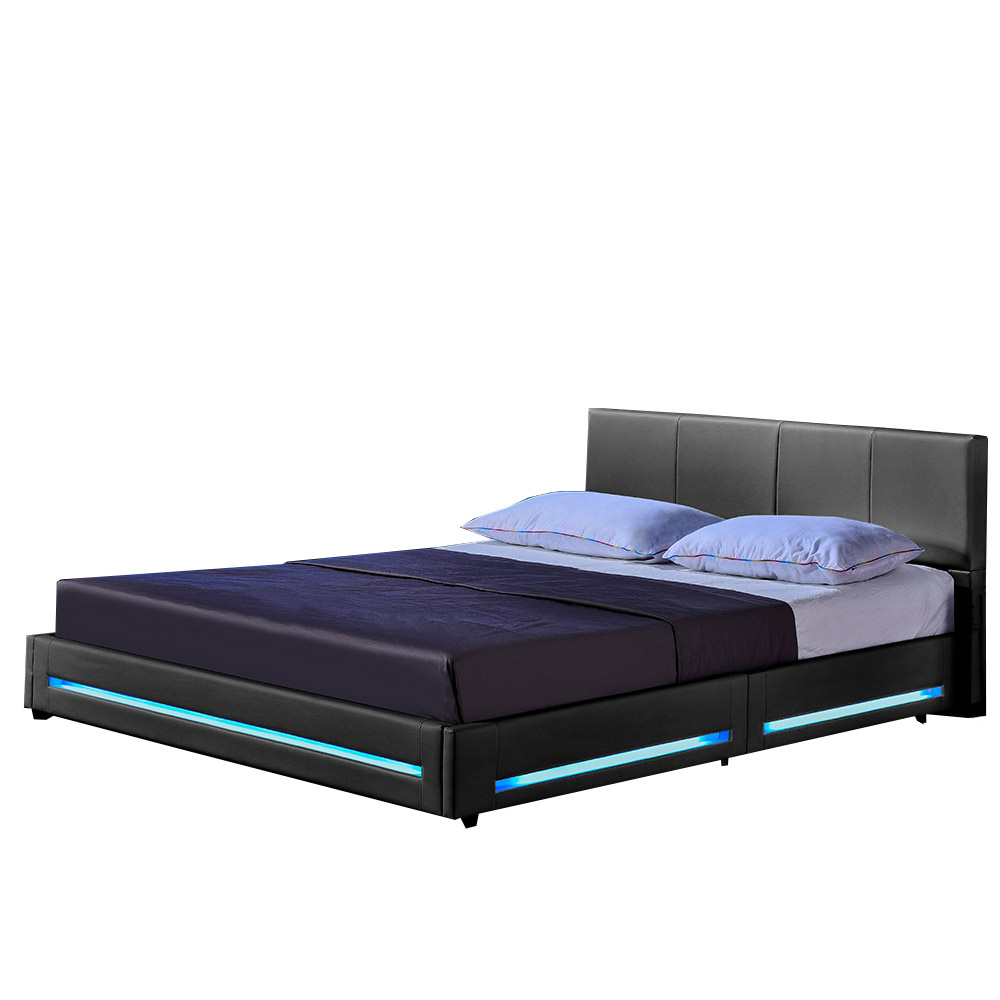Cama LED asteroid 180 x 200 cm gris oscuro – polipiel, sin colchón