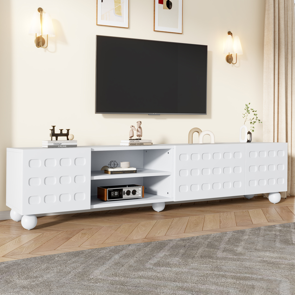 Mueble de tv con 3 puertas y huecos de almacenaje blanco 44x200x40cm
