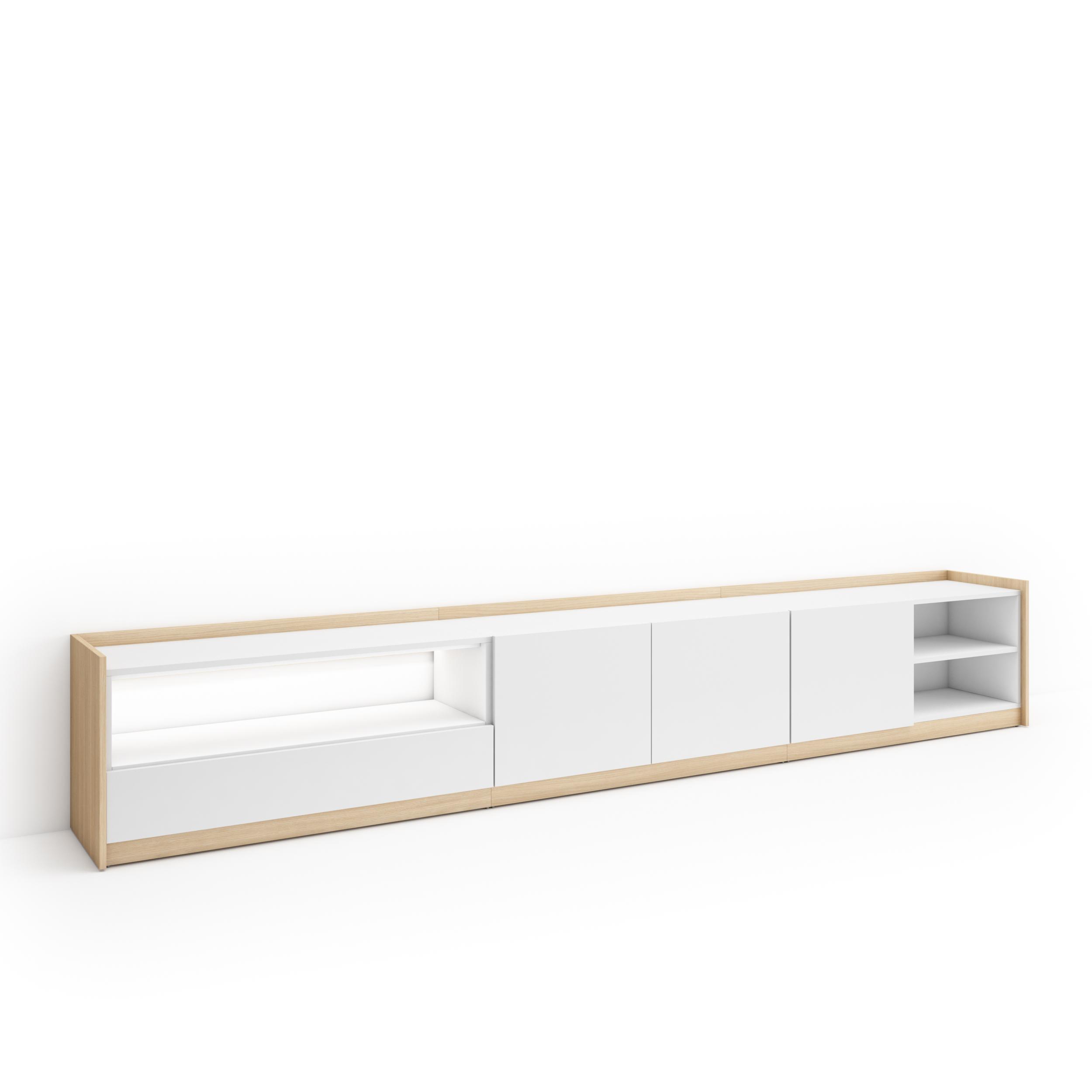 Mueble tv, 310x37x50cm, blanco y roble soft, LED rf4861