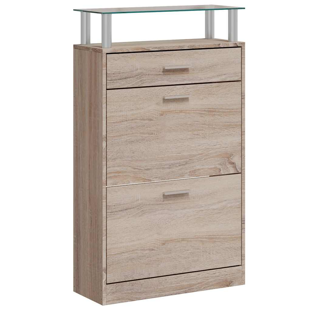 vidaXL zapatero cajón y estante superior vidrio aspecto madera