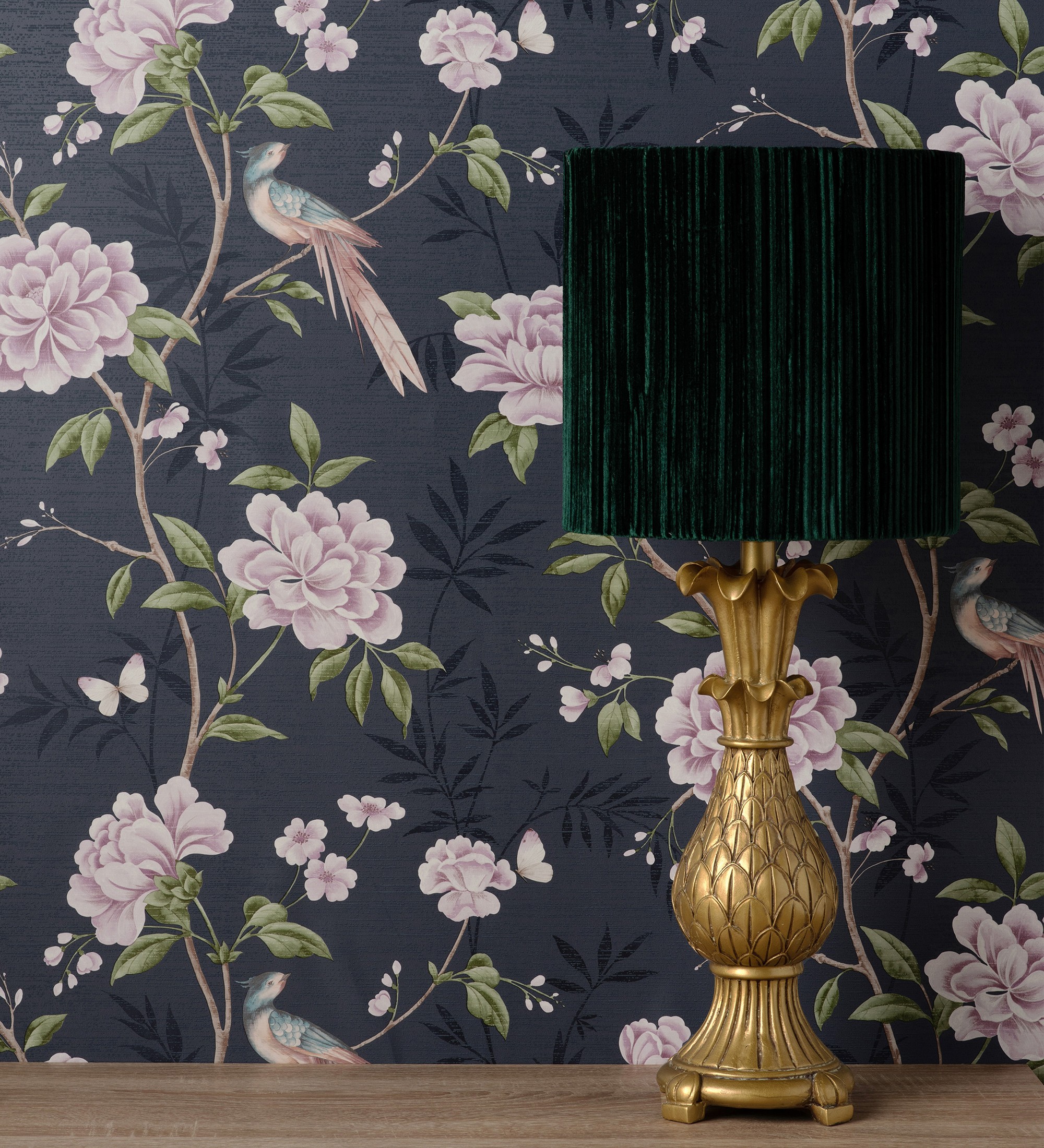 Papel pintado gaulan de pájaros y flores texturizado fibra 5.23m²