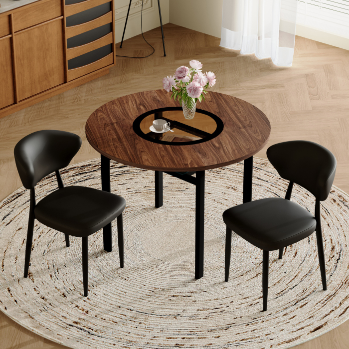 Mesa de comedor redonda con 2 sillas madera marrón y negro diámetro 100 cm
