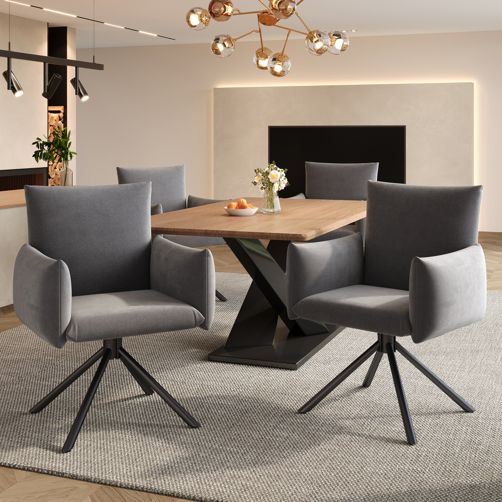 Conjunto de sillas de comedor terciopelo gris giratorias set 4 con brazos