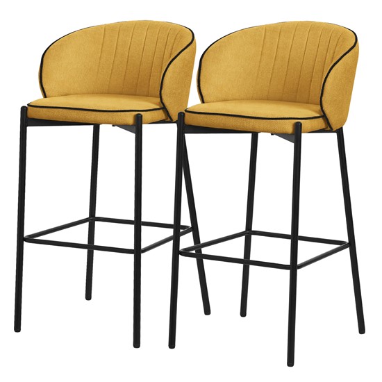 2x taburetes de bar mostaza 76cm tapizado tela estructura metálica