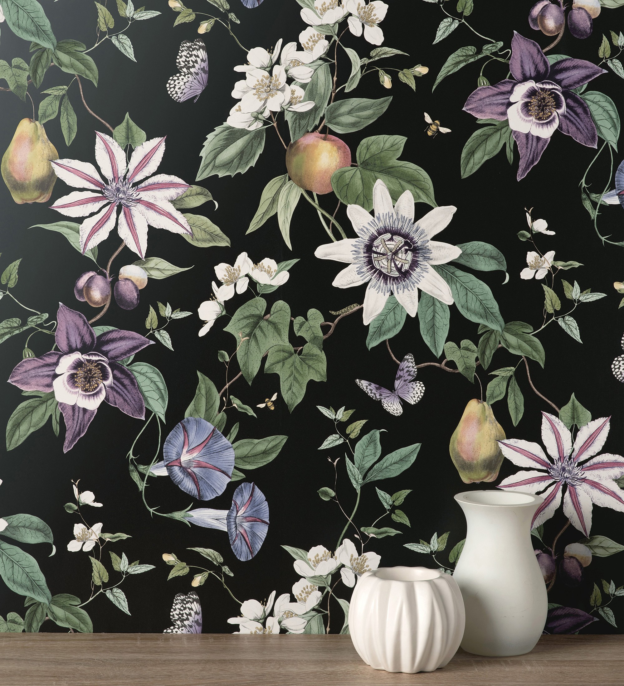 Papel pintado gaulan de flores y frutos nácar 5.23m²