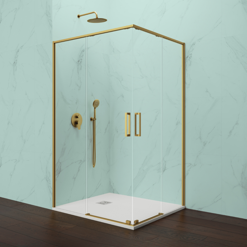 Mampara angular eleven oro 90x70 - 2 fijos + 2 correderas - antical