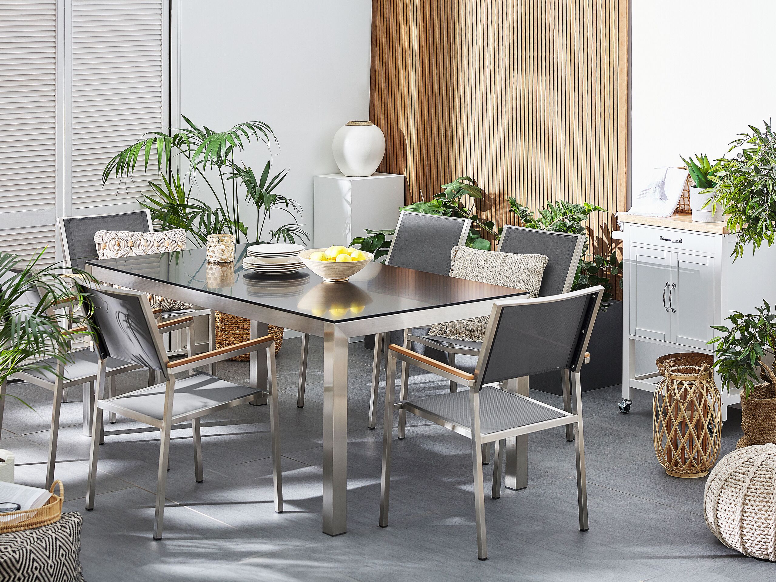 Conjunto de comedor exterior 6 plazas grosseto granito pulido gris/negro