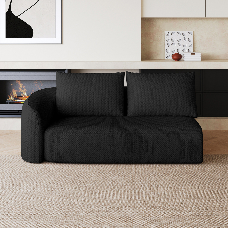 Sofá chaise longue izquierda de tela negro 2 plazas para salón