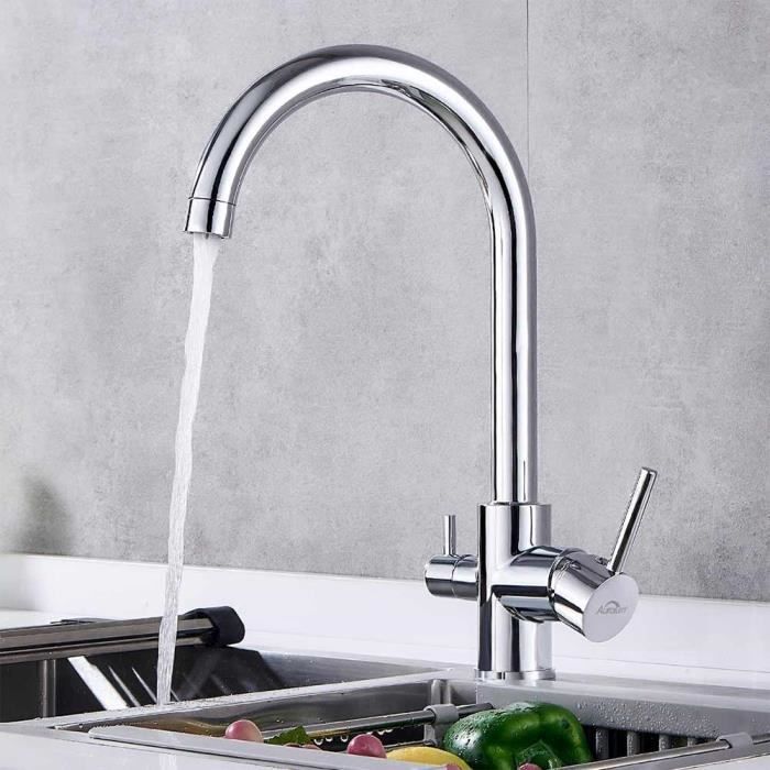 Auralum grifo de cocina mezclador de fregadero con filtro de agua de 3 vías