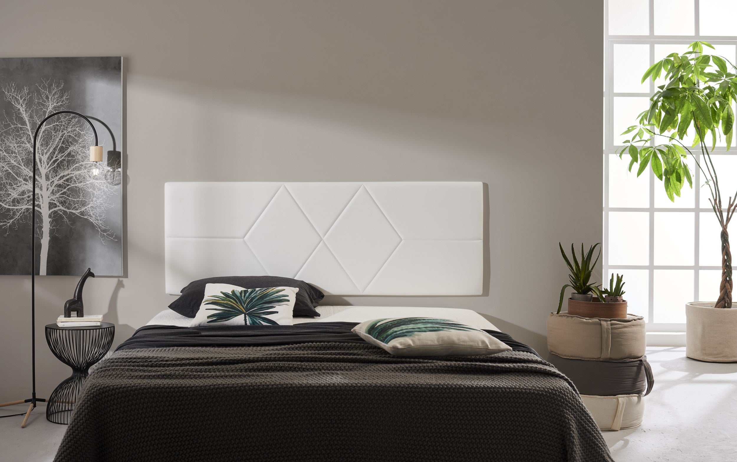 Cabecero 160 dos rombos polipiel 162x57x5cm blanco