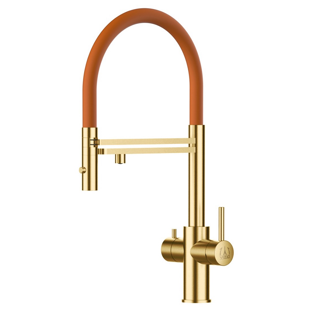 Grifo de cocina 5 vías acero inox ducha 2 chorros, pvd oro satinado/naranja
