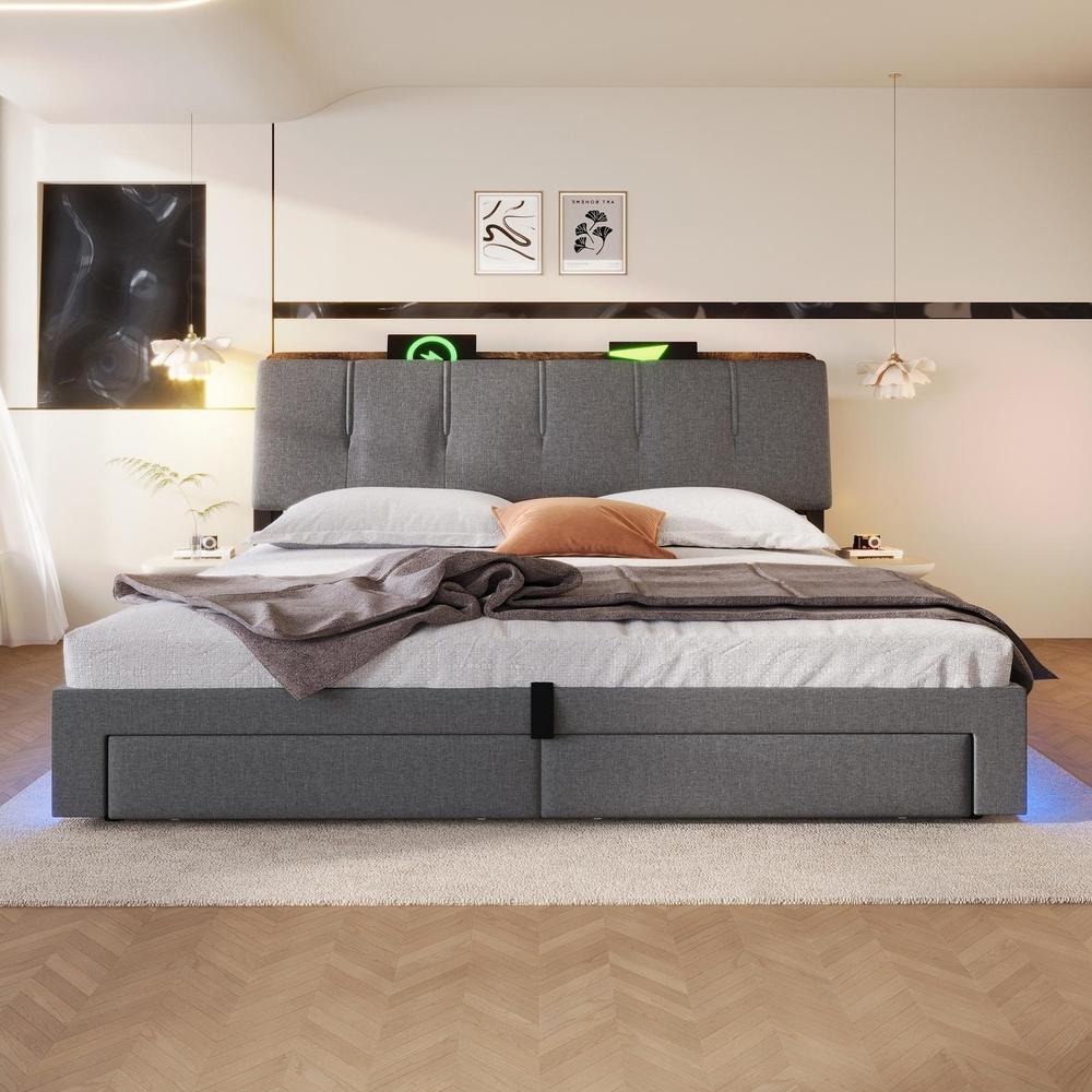 Sofá cama tapizado con almacenamiento 180x200cm gris