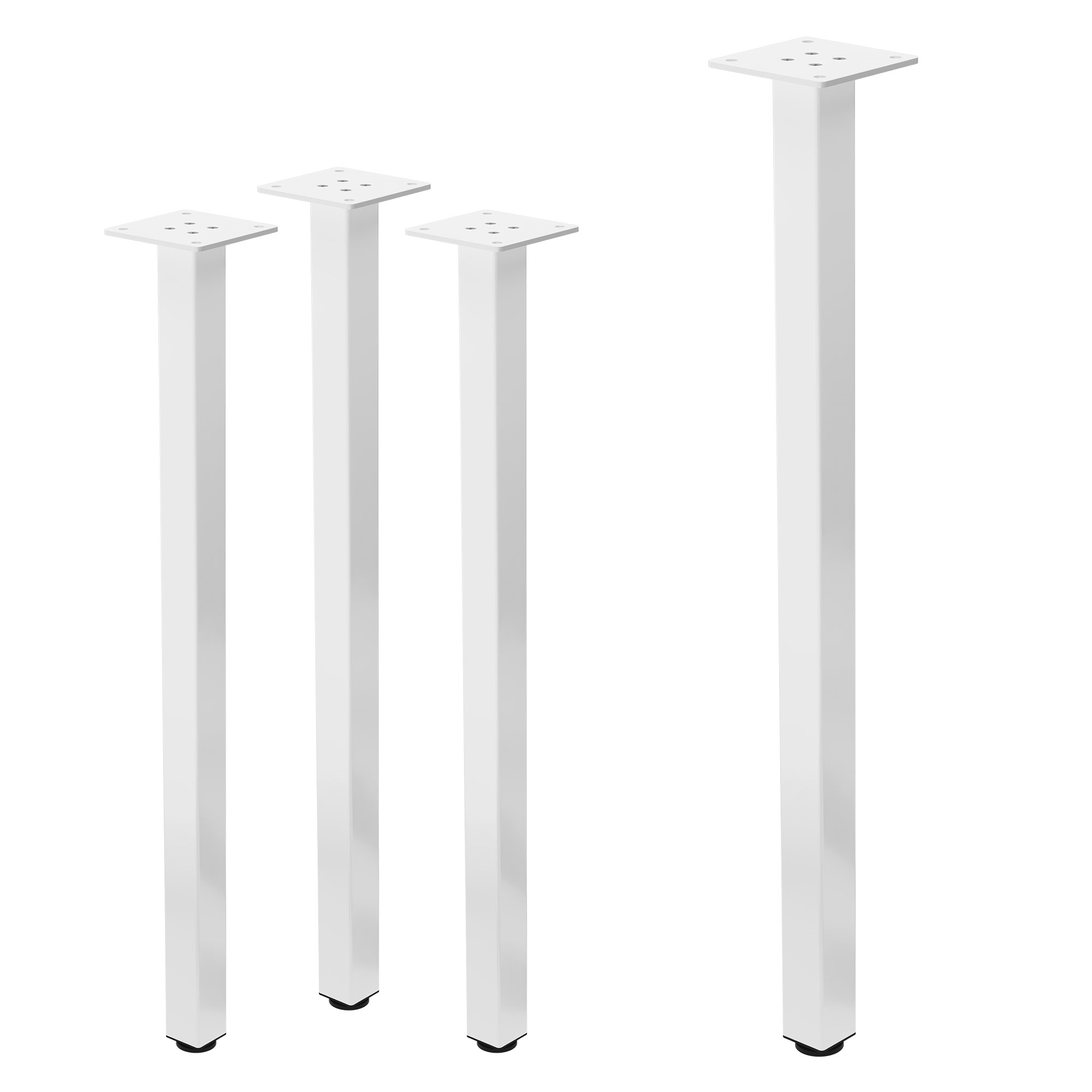 Set 4x patas de mesa 72 cm regulables de acero 4x4 cm blanco brillante