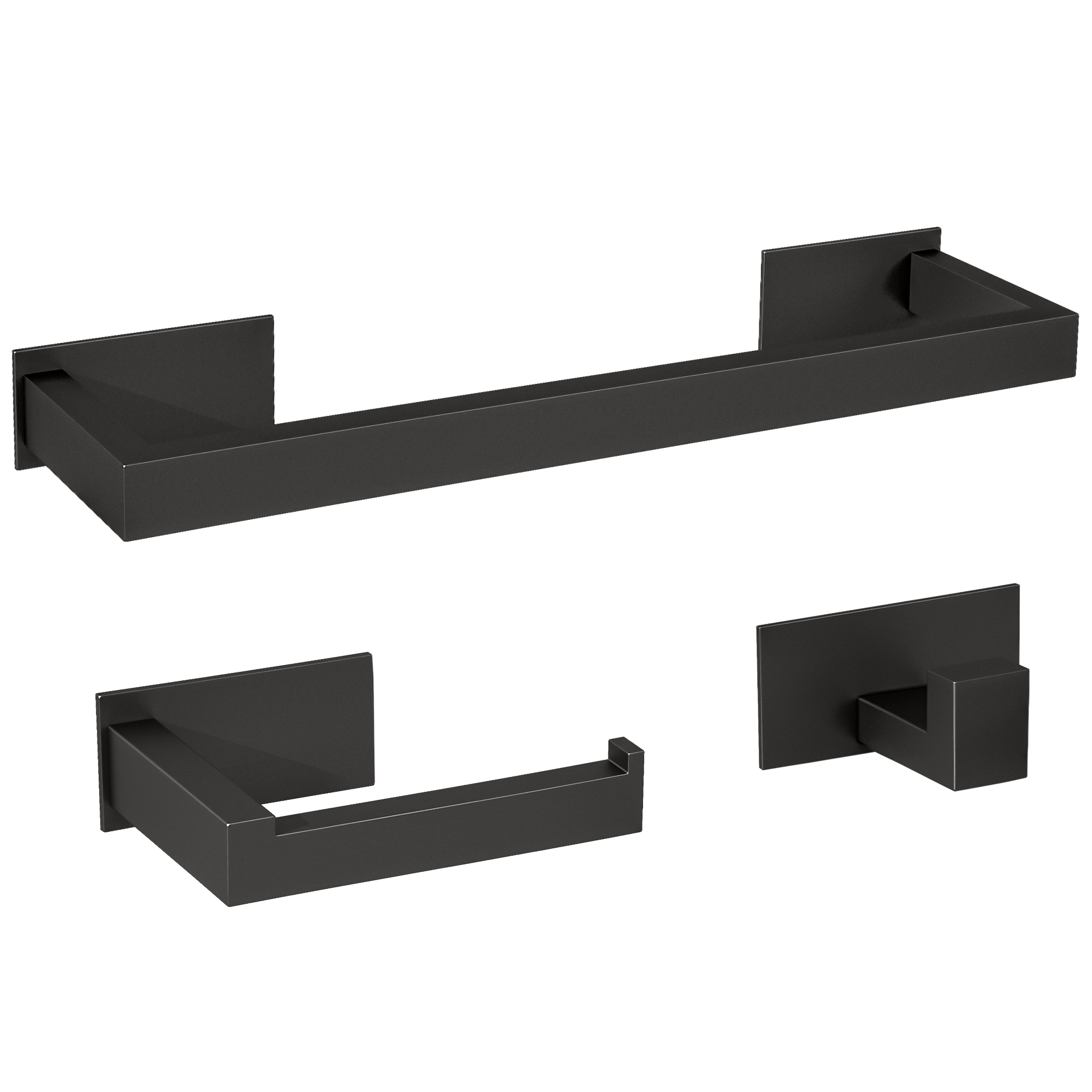 Valaz accesorios negro mate cuadrados toallero 40cm+2perchas+portarollos