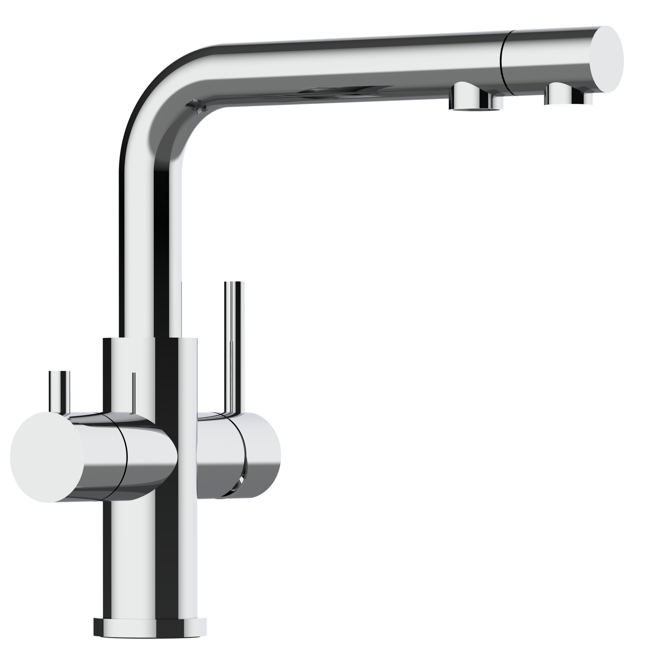 Grifo de cocina 4 vías acero inox pulido con caño giratorio ducha extraíble