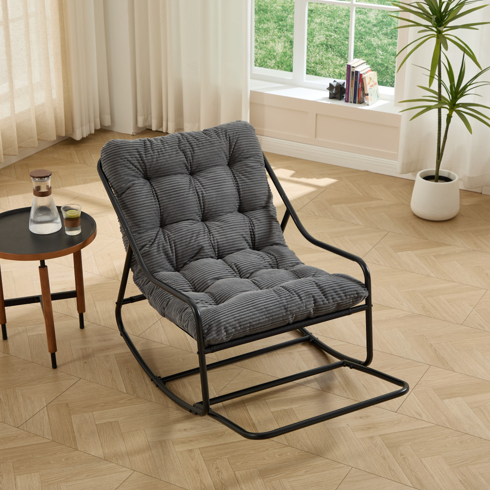 Sillón mecedor gris de acero para interior y exterior