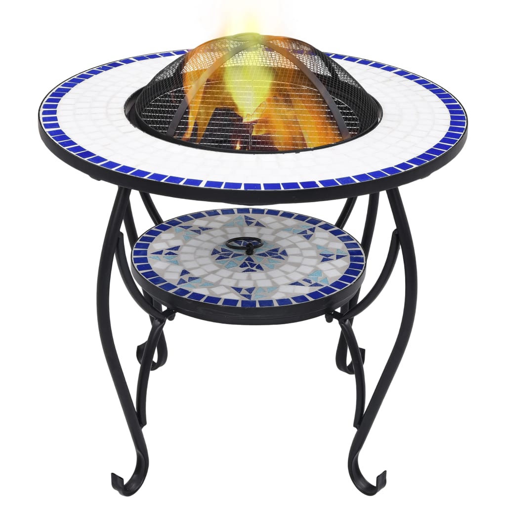 Brasero de mosaico cerámica azul y blanco 68 cm