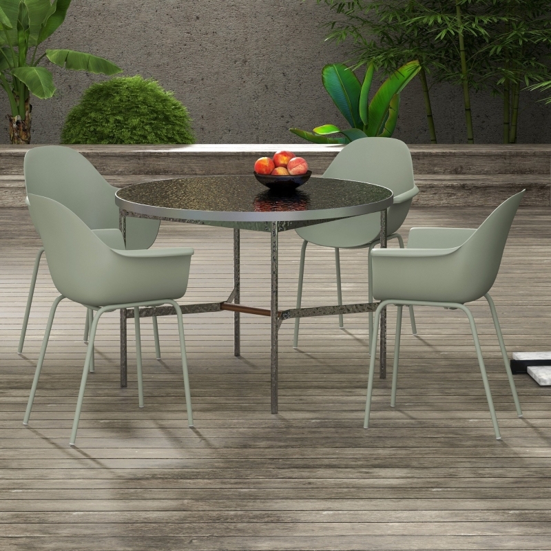 Conjunto sillas exterior acero plástico verde reposabrazos set 4