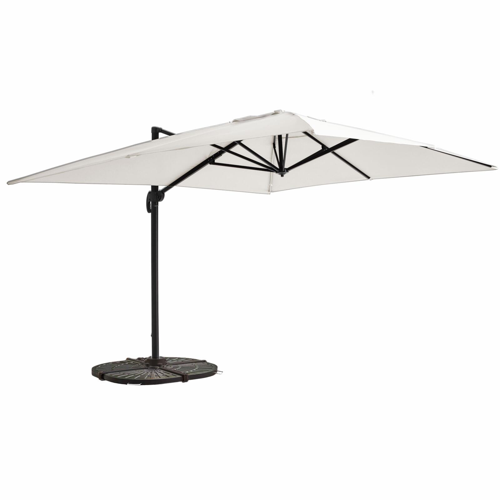 Oviala - parasol excéntrico 3x4m blanco giratorio + 4 losas base