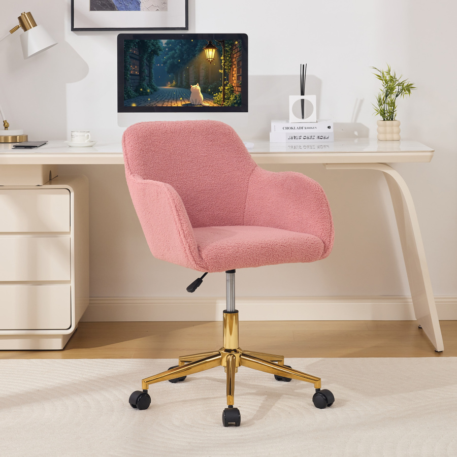 Silla de oficina teddy rosa giratoria ajustable en altura con ruedas