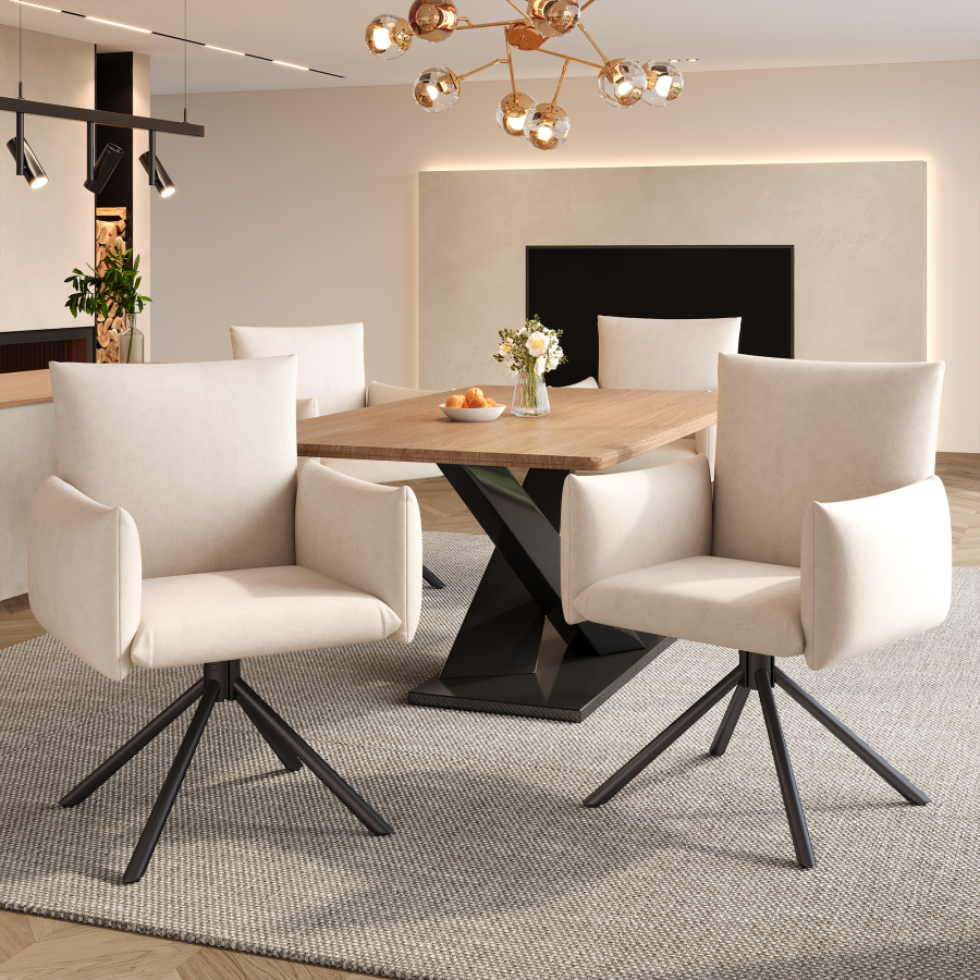 Juego de 6 sillas terciopelo beige con patas metálicas