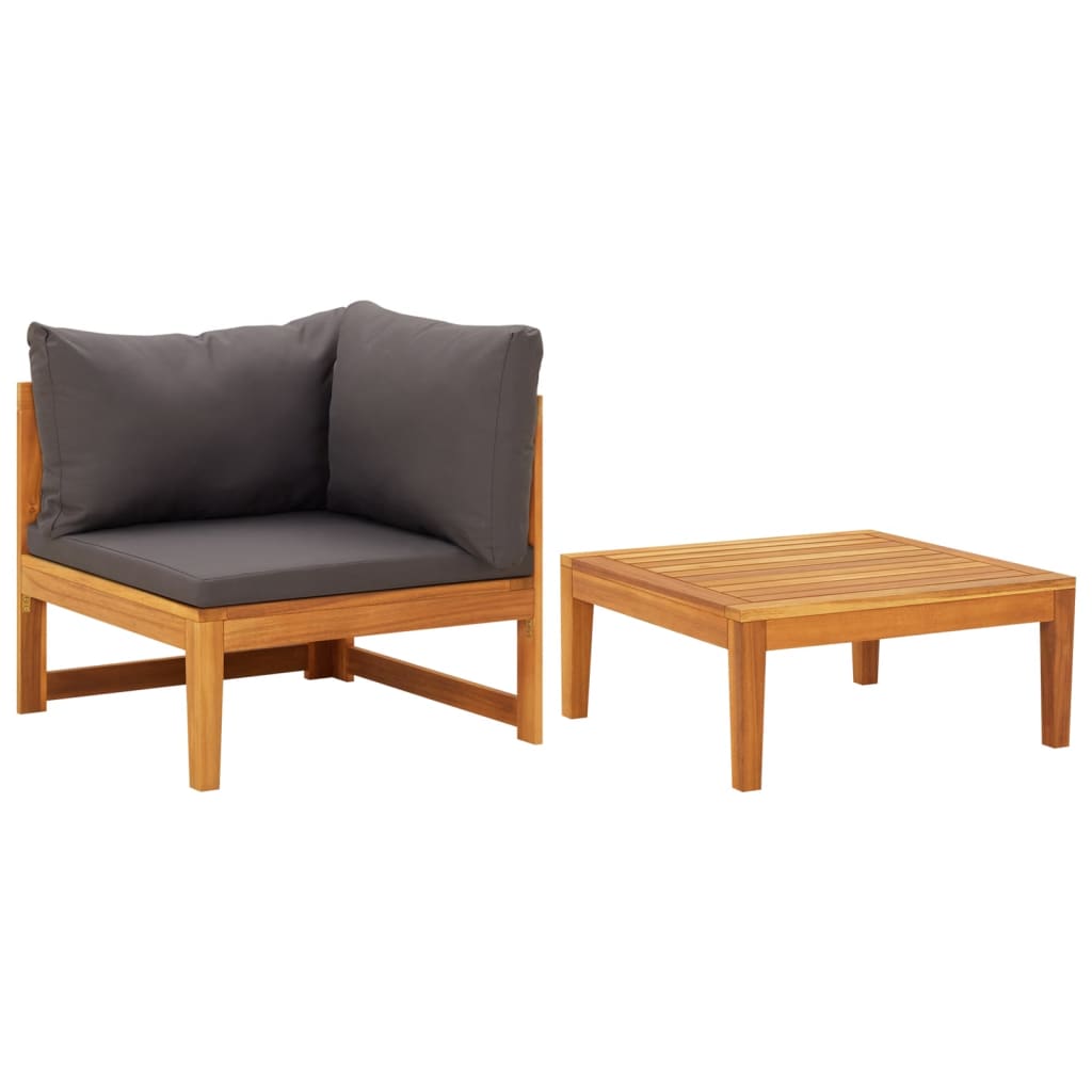 vidaXL set muebles de jardín 2 pzas cojines gris oscuro madera acacia