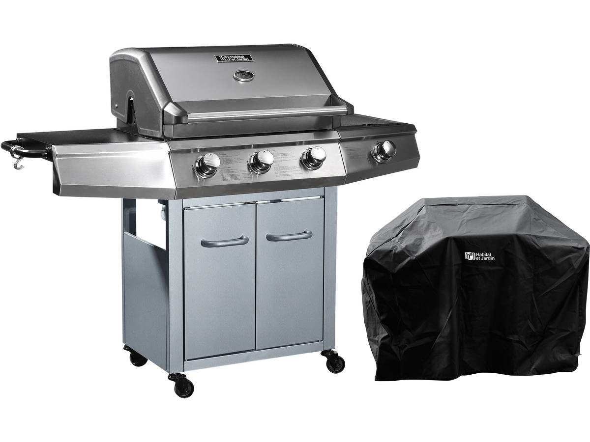Barbacoa a gas "bingo 4" - 4 quemadores (1 lateral) - 14kw + funda de prote