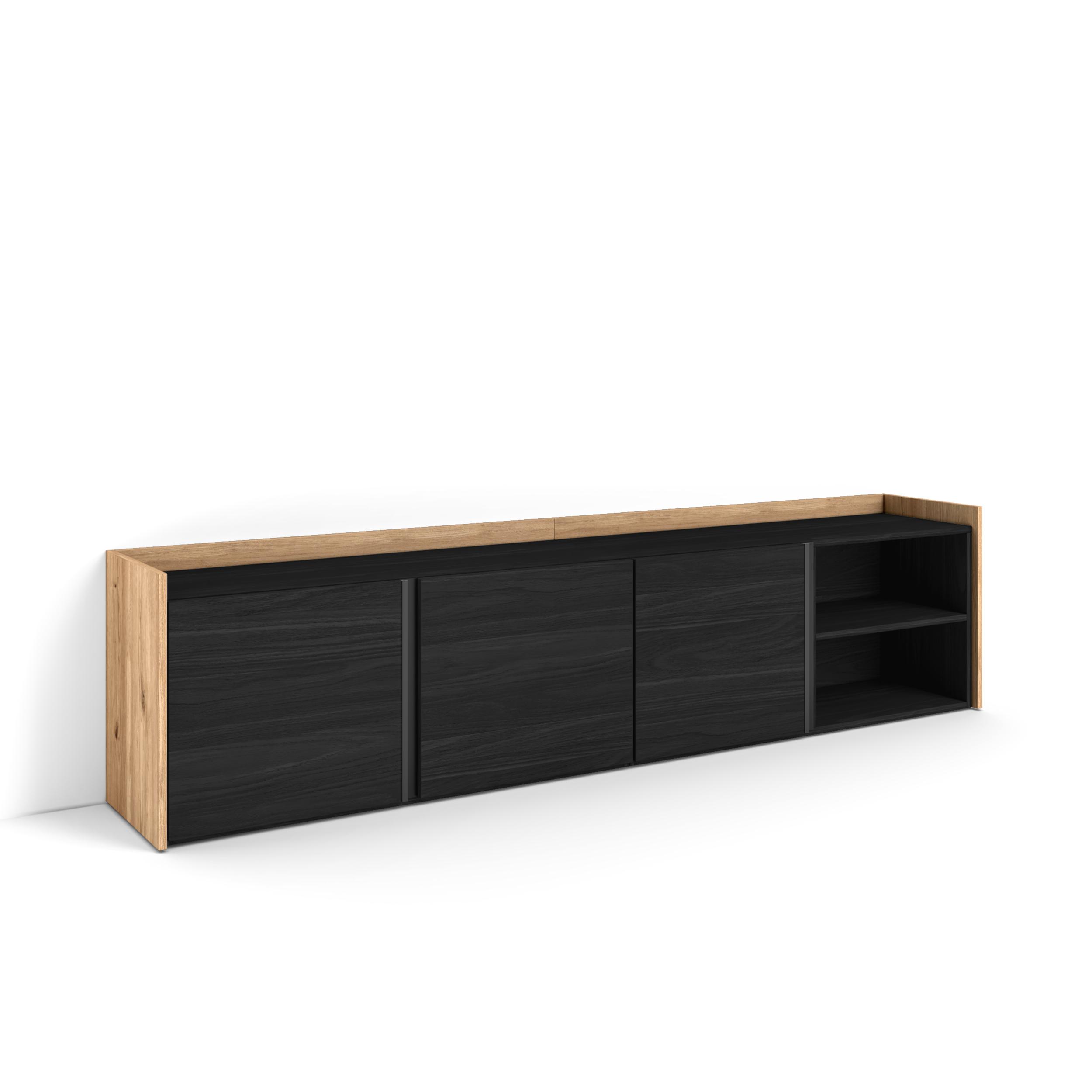 Mueble tv, televisión, 207x35x50 cm, negro y roble rf4188