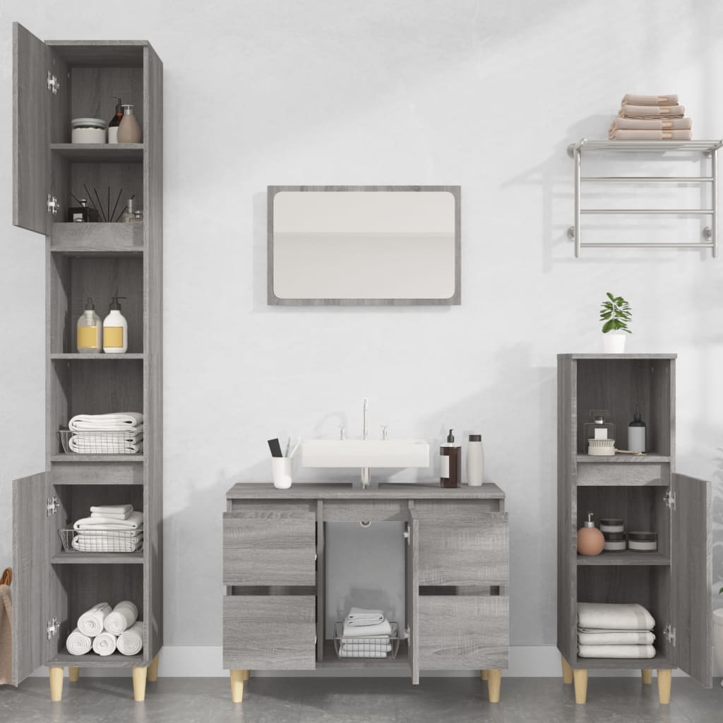 Juego de muebles de baño de 3 piezas – acabado en madera gris sonoma