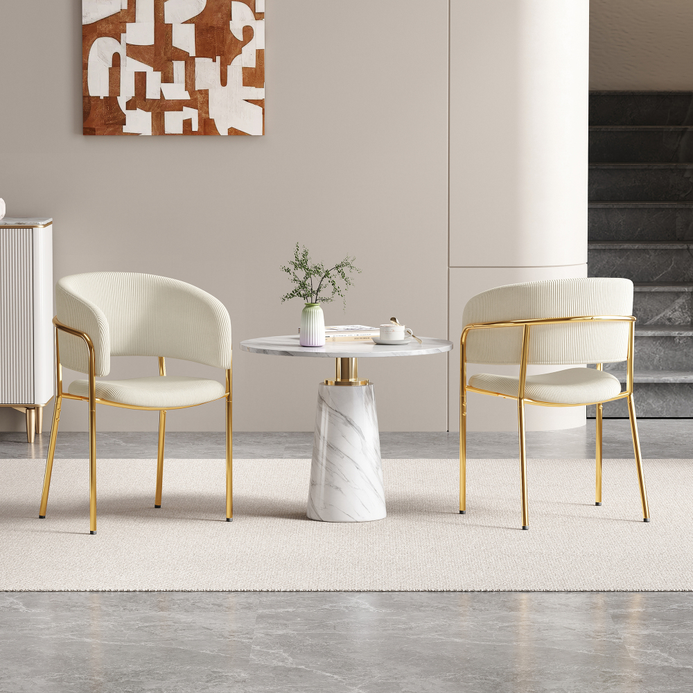 Silla de comedor de pana beige con patas inclinadas ajustables