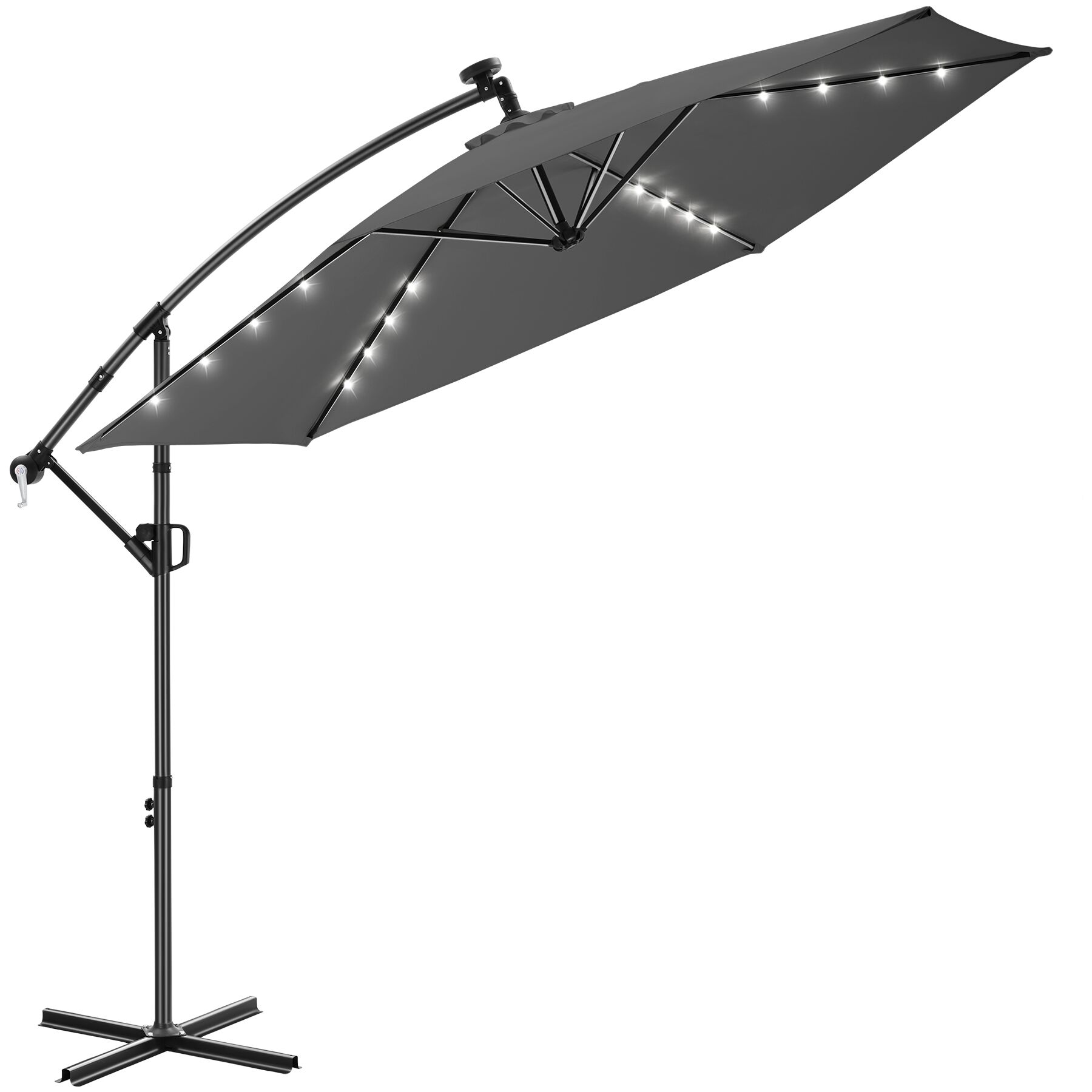 Tectake parasol de pie, giratorio 360°, LED solar, 3 x 3 m, gris