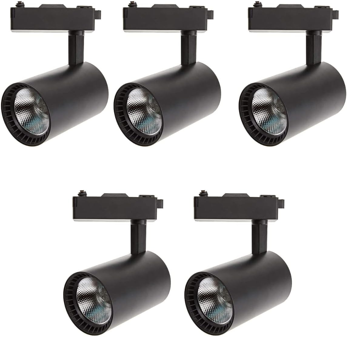 5x foco LED carril negro 30w, blanco frio 6000k, 2200 lm, 220v monofásico