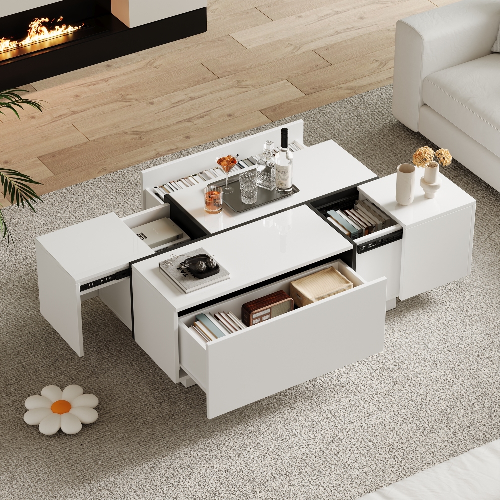 Mesa de centro para salón 4 cajones blanco y negro 40x100x60cm