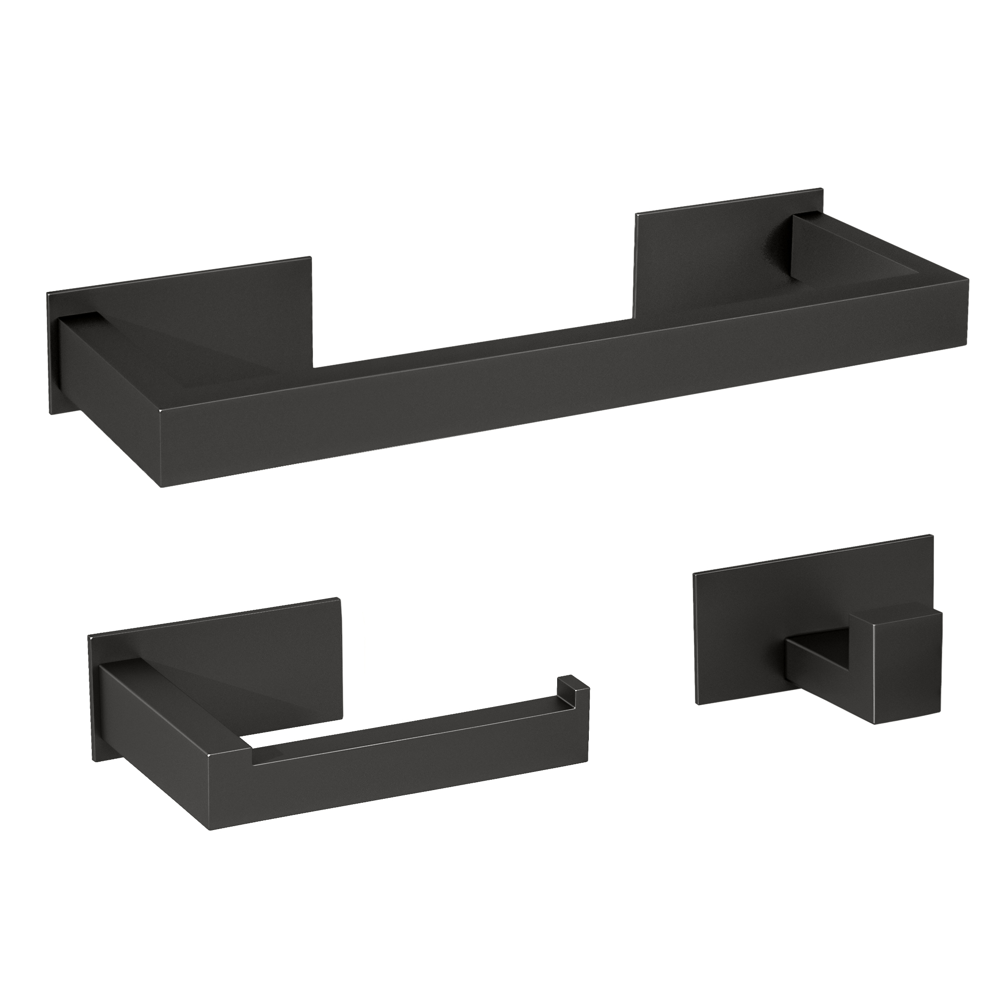 Valaz accesorios negro mate cuadrados toallero 30cm+1percha+portarollos