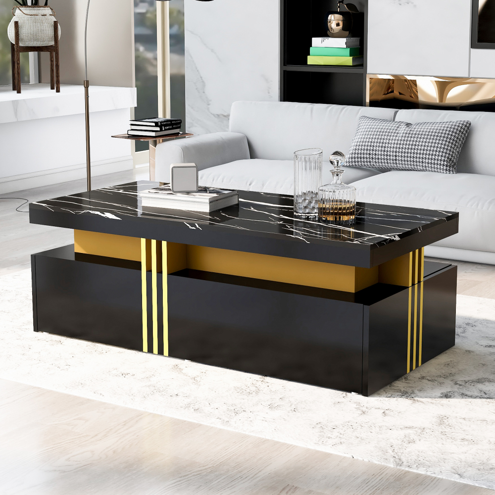 Mesa de centro con 2 cajones tablero de partículas negro 40x100x50cm