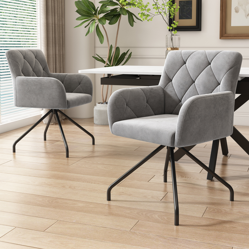 Silla de comedor terciopelo gris claro set 2 con reposabrazos