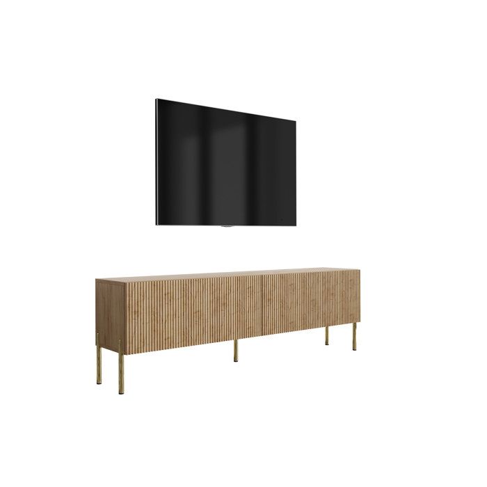 Mueble tv contemporáneo - roble acanalado - patas doradas - 170x32x52cm