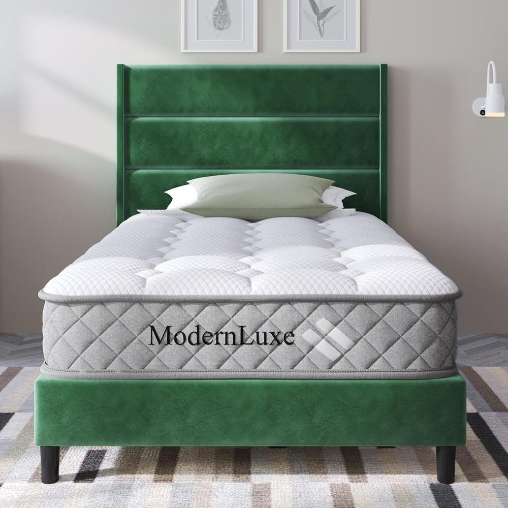 Cama 90x200cm con somier, cabecero y colchón incluido, verde