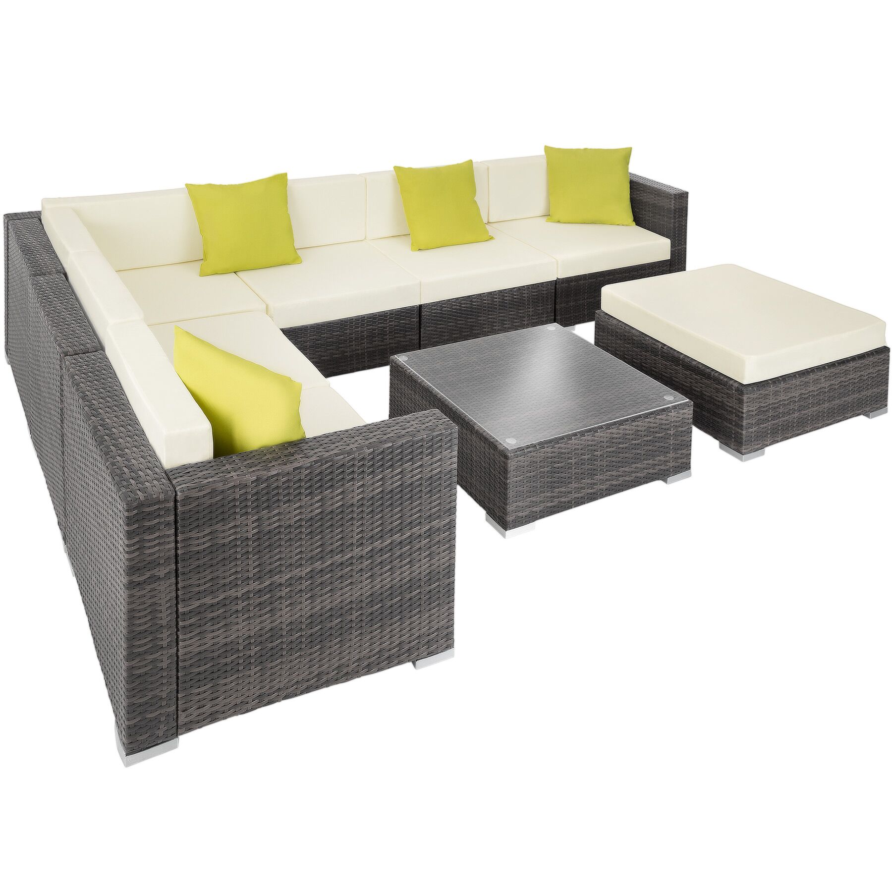Conjunto de ratán para 6-7 personas resistente y con tablero gris