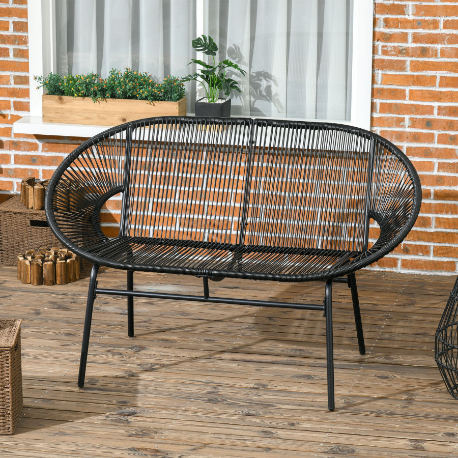 Banco de jardín de 2 plazas negro 132 cm en ratán pe