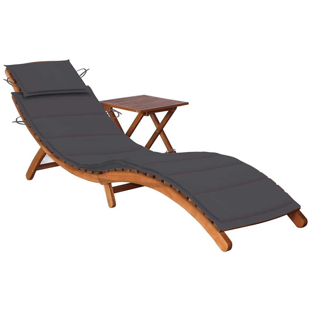 vidaXL tumbona de jardín con mesa y cojín madera maciza de acacia