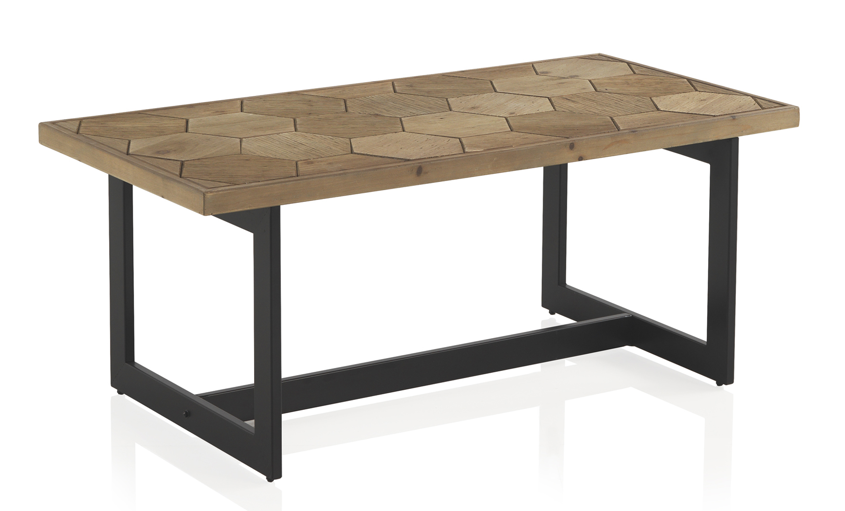 Mesa de centro de fresno 123x60 con base de metal, 123x60x51cm
