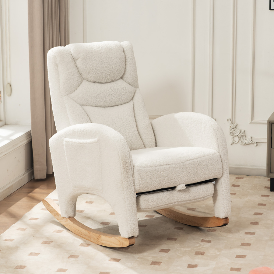 Mecedora sillón relax teddy blanco con reposapiés plegable y reposacabezas
