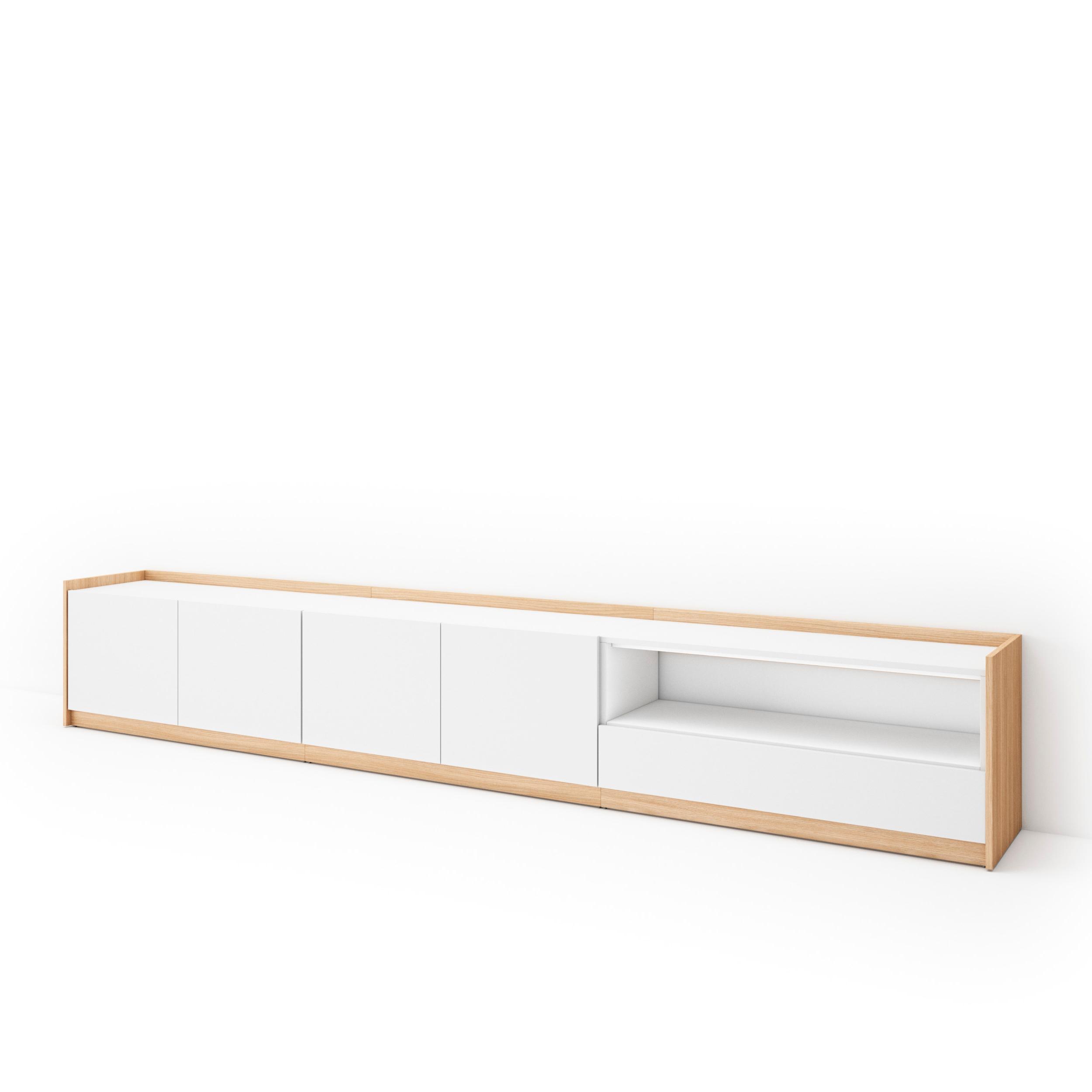Mueble tv, 310x50x37cm, blanco y roble soft rf4322