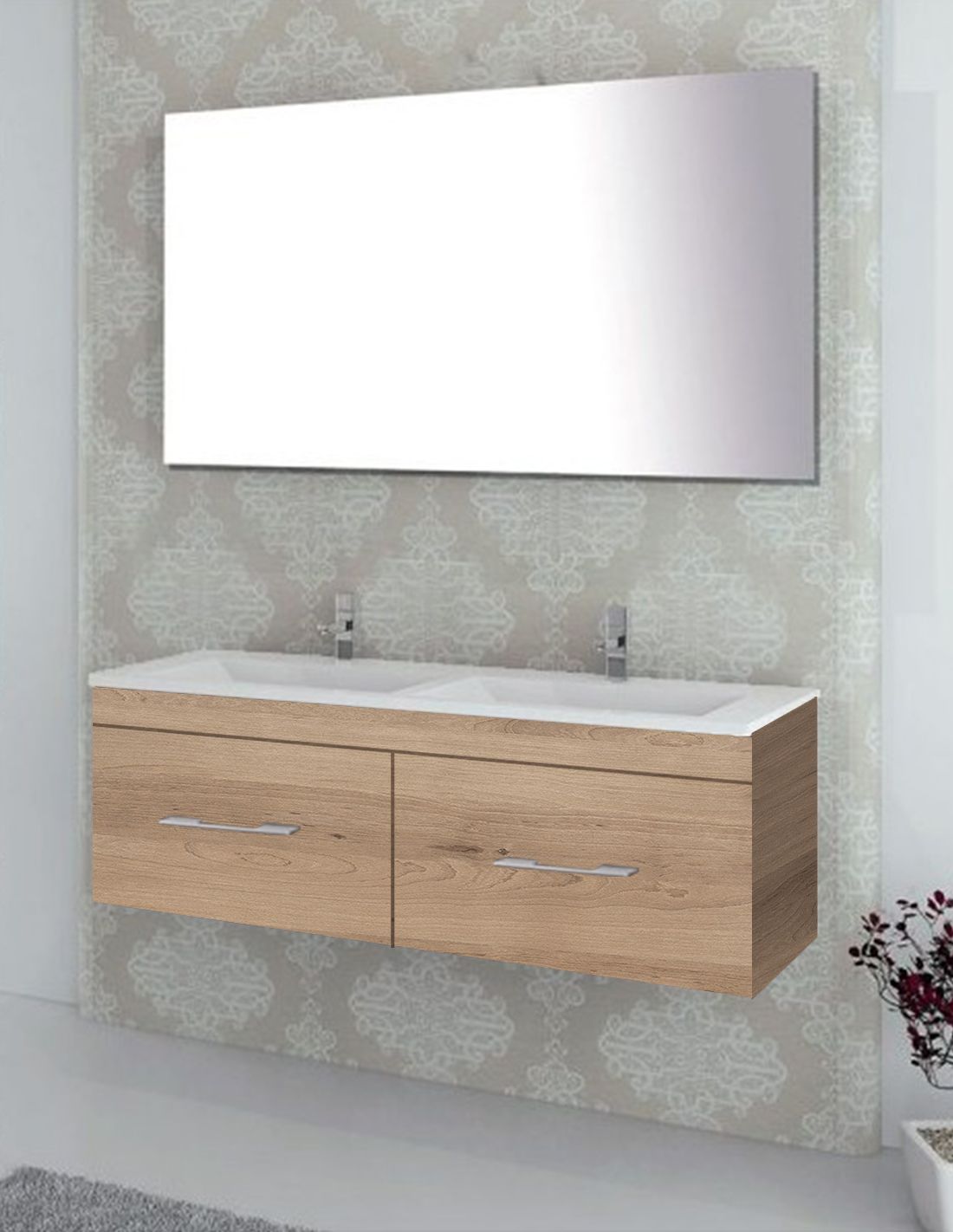 Expulsar a necesidad volverse loco Mueble de Baño FLORENCIA incluye lavabo dos senos y espejo 120x45Cm Estepa  | Brico Depôt